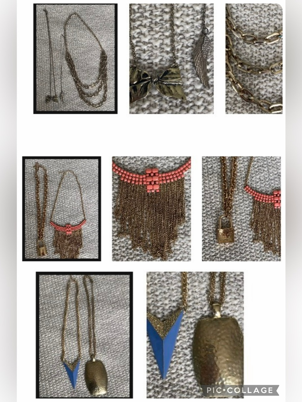 7 piece BUNDLE of Gold-Tone fashion jewellery necklaces.